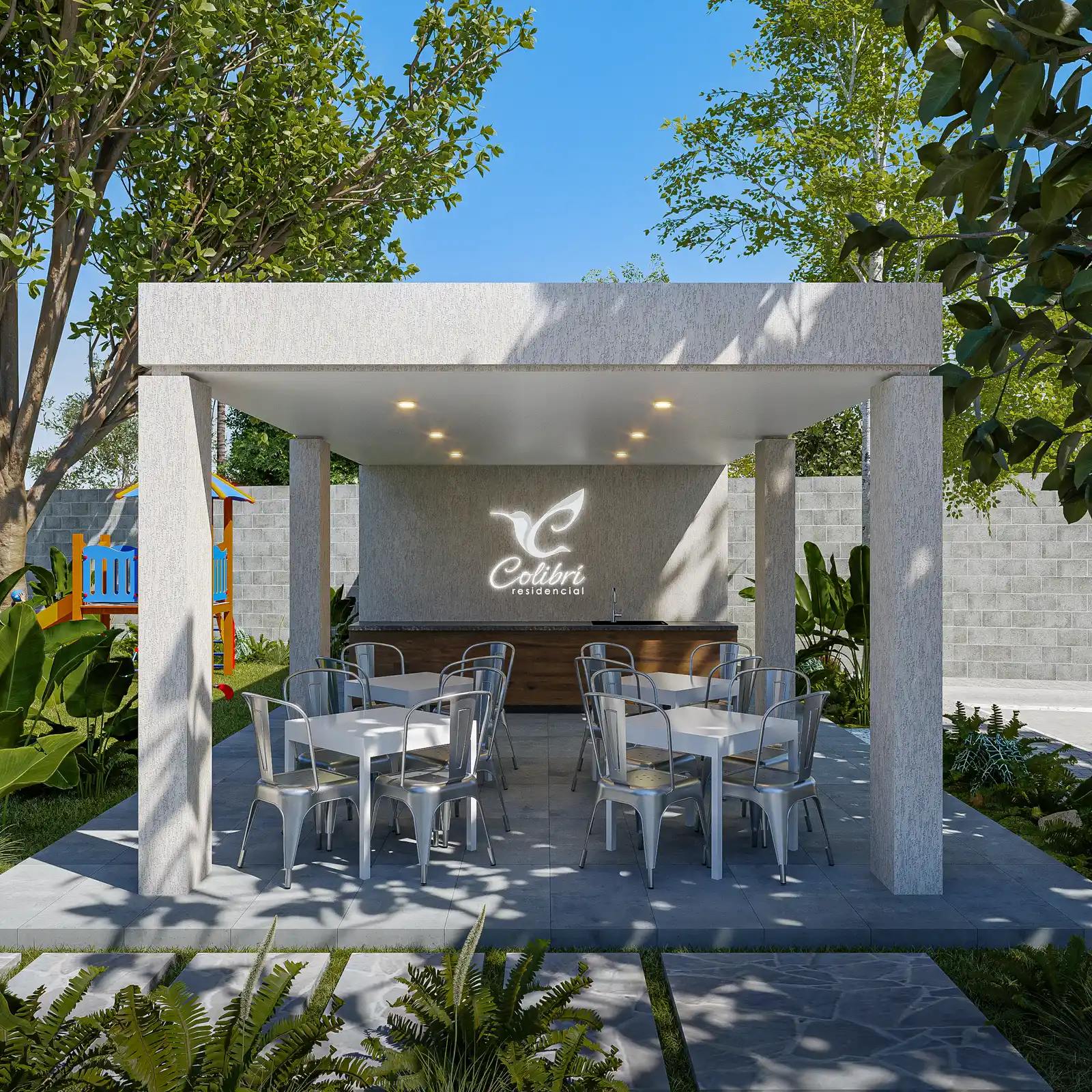 Terraza techada con asador